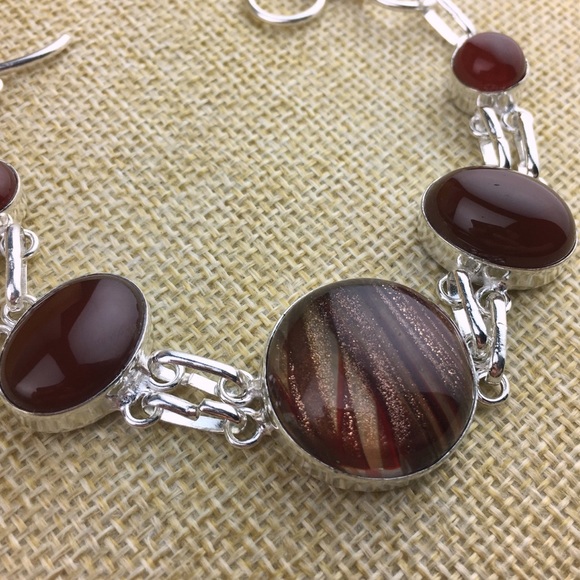 New Dichroic Glass Acrylic with Carnelian Silver Overlay Bracelet 6 1/4 - 7 - Picture 7 of 8